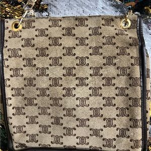 Crossbody Vintage Celine Paris Brown Suede with dark brown leather trim and snap